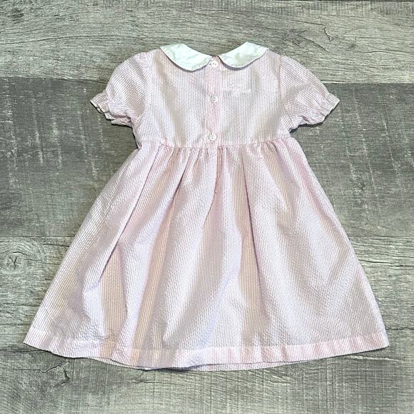 Lil Cactus Pink Stripe Seersucker Dress 2T Peter Pan Collar Heart Embroidery - Picture 4 of 7